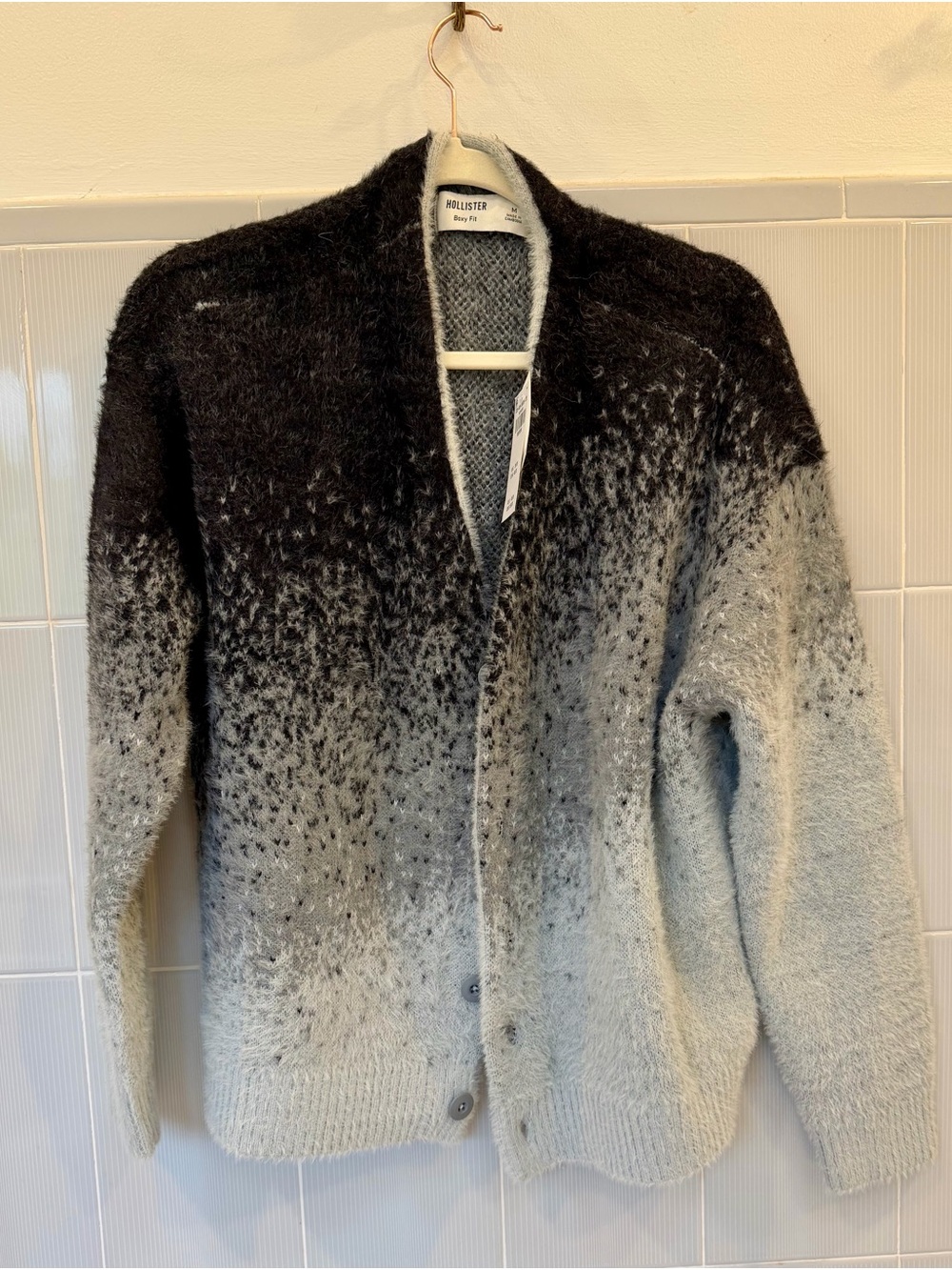 Hollister Ombre Black to Light Gray Fuzzy Cardigan